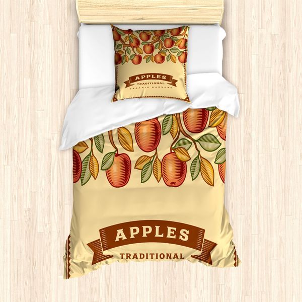 Set Copripiumino Abakuhaus Per Letti Singoli, Vintage Apfelernte, Antiacaro, Adatto A Chi Soffre Di Allergie, Con Federa, 135 Cm X 200 Cm - 80 X 80 Cm, Multicolore-image