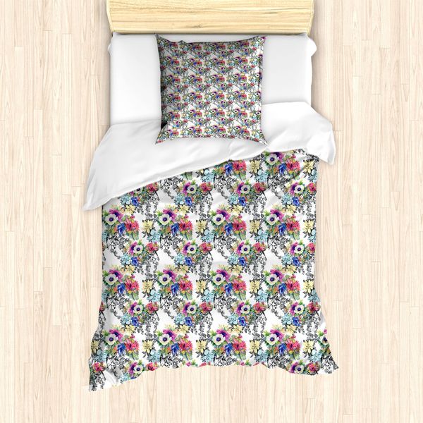 Set Copripiumino Abakuhaus Per Letti Singoli, Motivo Botanico Acquerellato, Antiacaro, Adatto A Chi Soffre Di Allergie, Con Federa, 135 Cm X 200 Cm - 80 X 80 Cm, Multicolore-image