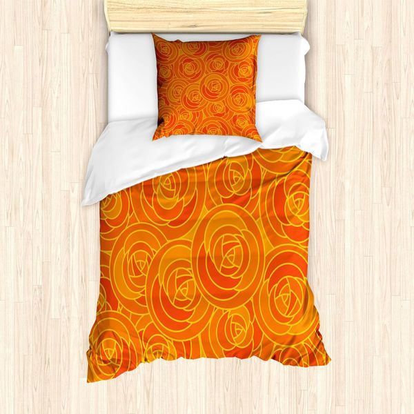Set Copripiumino Abakuhaus Arancione, Con Romantiche Rose Autunnali E Fiori Astratti Dai Colori Stagionali, 135 X 200 Cm + 80 X 80 Cm, Arancione E Vermiglio-image