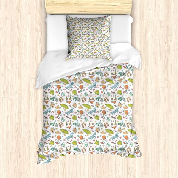 Abakuhaus Set Copripiumino Per Letto Singolo, Spiaggia Estiva Retrò, Antiacaro, Adatto A Chi Soffre Di Allergie, Con Federa, 135 Cm X 200 Cm - 80 X 80 Cm, Multicolore-image