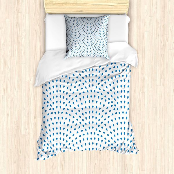 Abakuhaus Set Copripiumino Fischschuppen, Piccole Gocce Di Pioggia Blu Su Sfondo Bianco, Motivo Astratto A Onde, 135 X 200 Cm + 80 X 80 Cm, Blu Navy E Bianco-image