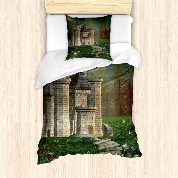 Abakuhaus Set Copripiumino Per Letti Singoli, Disegno Castello Da Favola, Antiacaro, Adatto A Chi Soffre Di Allergie, Con Federa, 135 Cm X 200 Cm - 80 X 80 Cm, Multicolore-image