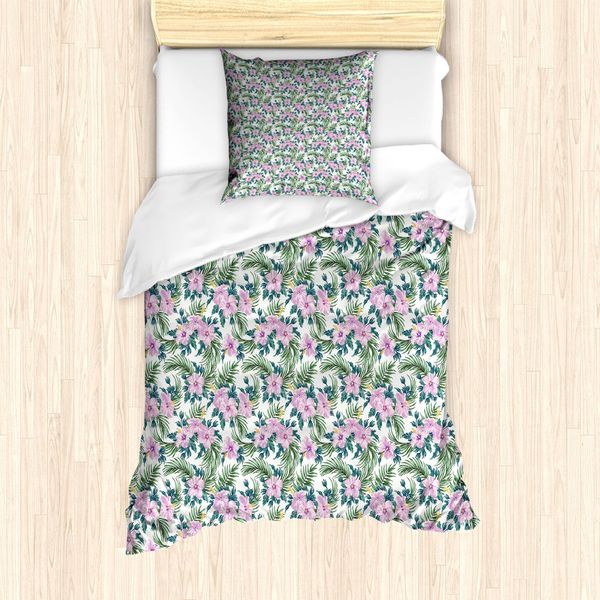 Abakuhaus Set Copripiumino Tropicale Per Letti Singoli, Hibiscus Botanic Palm, Antiacaro, Adatto A Chi Soffre Di Allergie, Con Federa, 135 Cm X 200 Cm - 80 X 80 Cm, Multicolore-image