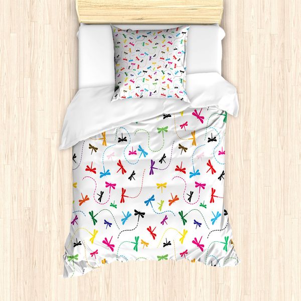 Abakuhaus Set Copripiumino Libelle Per Letti Singoli, Motivo Primaverile Con Animali Selvatici, Antiacaro, Adatto A Chi Soffre Di Allergie, Con Federa, 135 Cm X 200 Cm - 80 X 80 Cm, Multicolore-image