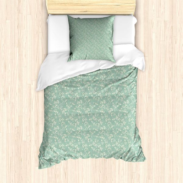 Abakuhaus Set Copripiumino Per Letti Singoli, Stile Vintage Fogliame, Antiacaro, Adatto A Chi Soffre Di Allergie, Con Federa, 135 Cm X 200 Cm - 80 X 80 Cm, Verde Reseda Verde Chiaro-image