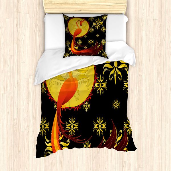 Abakuhaus Set Copripiumino Per Letti Singoli, Phoenix E Foolmoon, Antiacaro, Adatto A Chi Soffre Di Allergie, Con Federa, 135 Cm X 200 Cm - 80 X 80 Cm, Giallo Vermiglio-image