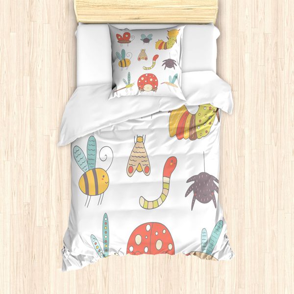 Abakuhaus Set Copripiumino Per Lettini Singoli, Nursery Doodle Bugs, Antiacaro, Adatto A Chi Soffre Di Allergie, Con Federa, 135 Cm X 200 Cm - 80 X 80 Cm, Multicolore-image