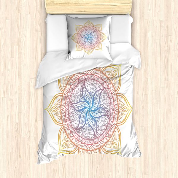 Abakuhaus Set Copripiumino Arcobaleno Mandala Per Letti Singoli, Fiori, Antiacaro, Adatto A Chi Soffre Di Allergie, Con Federa, 135 Cm X 200 Cm - 80 X 80 Cm, Multicolore-image
