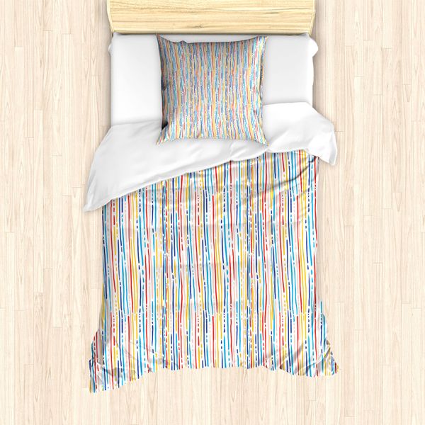 Abakuhaus Set Copripiumino Astratto Per Letti Singoli, Strisce Colorate, Antiacaro, Adatto A Chi Soffre Di Allergie, Con Federa, 135 Cm X 200 Cm - 80 X 80 Cm, Multicolore-image
