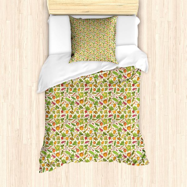 Abakuhaus Set Copripiumino Per Letto Singolo Con Motivo Vegetale, Tema Cucina Sana, Antiacaro E Anallergico, Con Federa, 135 Cm X 200 Cm - 80 X 80 Cm, Multicolore-image