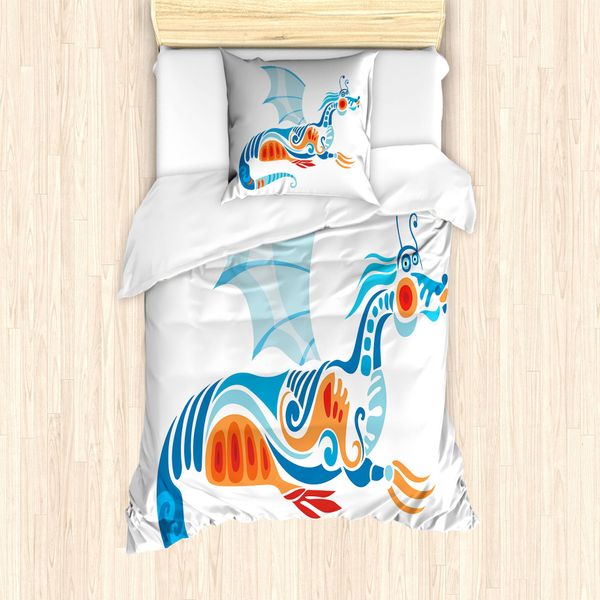 Abakuhaus Set Copripiumino Per Letto Singolo, Drago Mitologico, Antiacaro, Adatto A Chi Soffre Di Allergie, Con Federa, 135 Cm X 200 Cm - 80 X 80 Cm, Multicolore-image