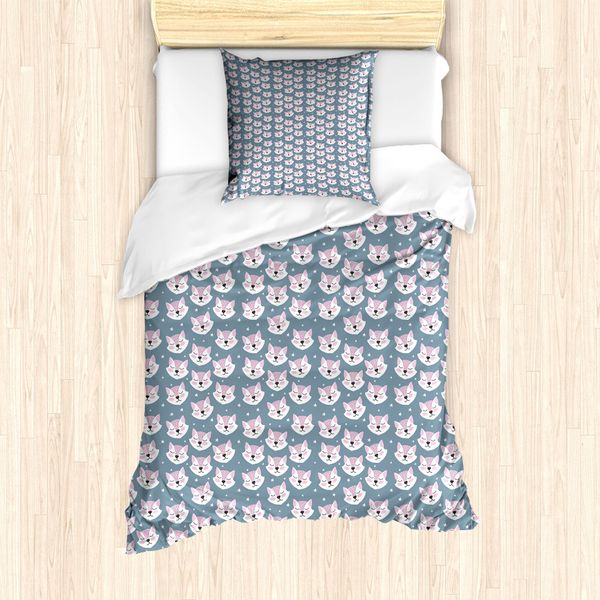 Abakuhaus Set Copripiumino Per Letto Singolo, Sleeping Fox Sky Sterne, Antiacaro, Adatto A Chi Soffre Di Allergie, Con Federa, 135 Cm X 200 Cm - 80 X 80 Cm, Blu Ardesia-Rosa Baby-image
