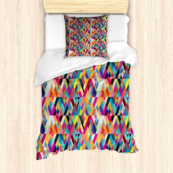 Abakuhaus Set Copripiumino Astratto Per Letti Singoli, Piastrelle Colorate Diagonali, Antiacaro, Adatto A Chi Soffre Di Allergie, Con Federa, 135 Cm X 200 Cm - 80 X 80 Cm, Multicolore-image