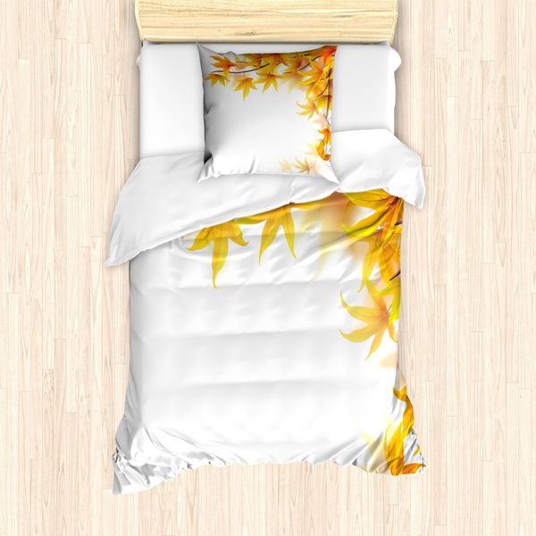 Set Copripiumino Abakuhaus Autunnale Per Letti Singoli, Motivo Foglia D'acero, Antiacaro, Adatto A Chi Soffre Di Allergie, Con Federa, 135 Cm X 200 Cm - 80 X 80 Cm, Giallo Arancione E Marrone-image