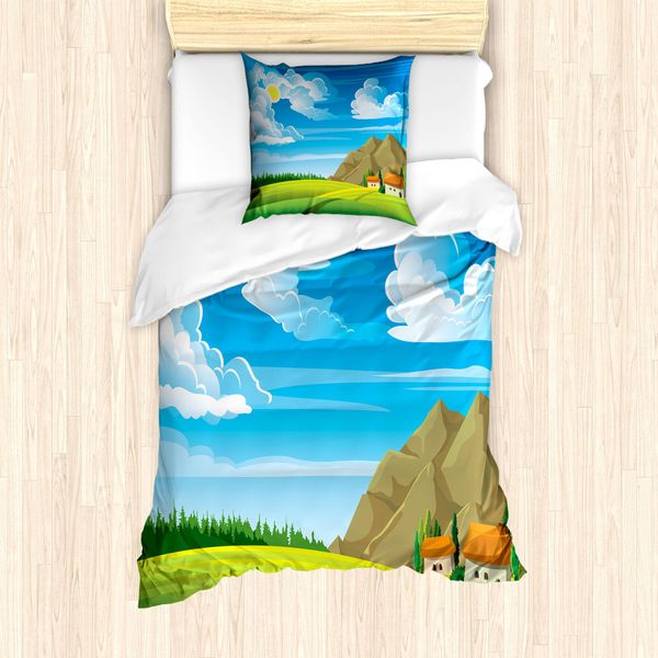 Abakuhaus Set Copripiumino Per Letti Singoli, Baumhaus Und Berge, Antiacaro, Adatto A Chi Soffre Di Allergie, Con Federa, 135 Cm X 200 Cm - 80 X 80 Cm, Multicolore-image