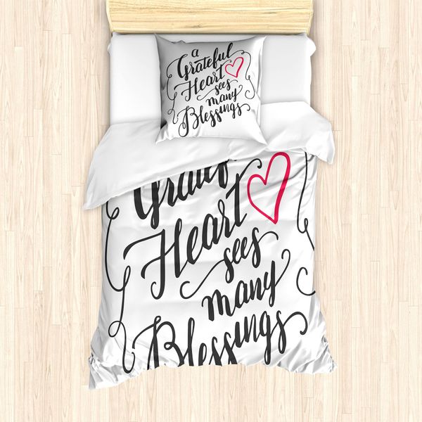 Abakuhaus Set Copripiumino Per Letto Singolo, Proverbio "Gratitudine"", Antiacaro, Adatto A Chi Soffre Di Allergie, Con Federa, 135 Cm X 200 Cm - 80 X 80 Cm, Grigio Antracite Scuro Corallo"-image
