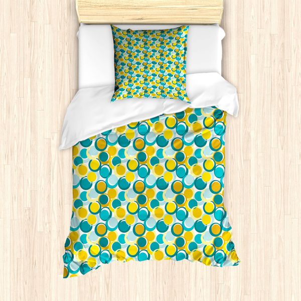 Abakuhaus Set Copripiumino Geometrico Per Letti Singoli, Cerchi E Punti Intrecciati, Antiacaro, Adatto A Chi Soffre Di Allergie, Con Federa, 135 Cm X 200 Cm - 80 X 80 Cm, Multicolore-image