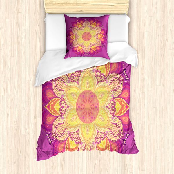 Abakuhaus Set Copripiumino Arcobaleno Mandala Per Letti Singoli, Petals, Antiacaro, Adatto A Chi Soffre Di Allergie, Con Federa, 135 Cm X 200 Cm - 80 X 80 Cm, Multicolore-image