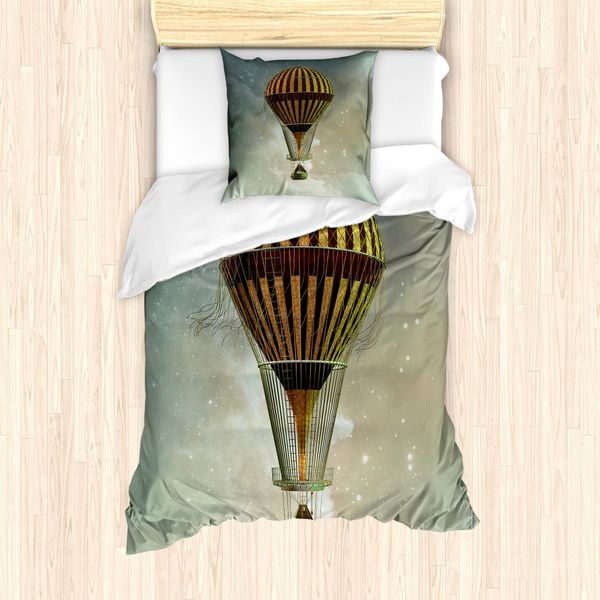 Abakuhaus Set Copripiumino Steampunk Per Letti Singoli, Palloncini E Stelle, Antiacaro, Adatto A Chi Soffre Di Allergie, Con Federa, 135 Cm X 200 Cm - 80 X 80 Cm, Multicolore-image
