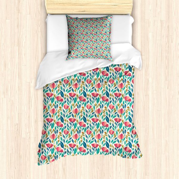 Abakuhaus Set Copripiumino Per Letto Singolo, Colorato Motivo Floreale Primaverile, Antiacaro E Anallergico, Con Federa, 135 Cm X 200 Cm - 80 X 80 Cm, Multicolore-image