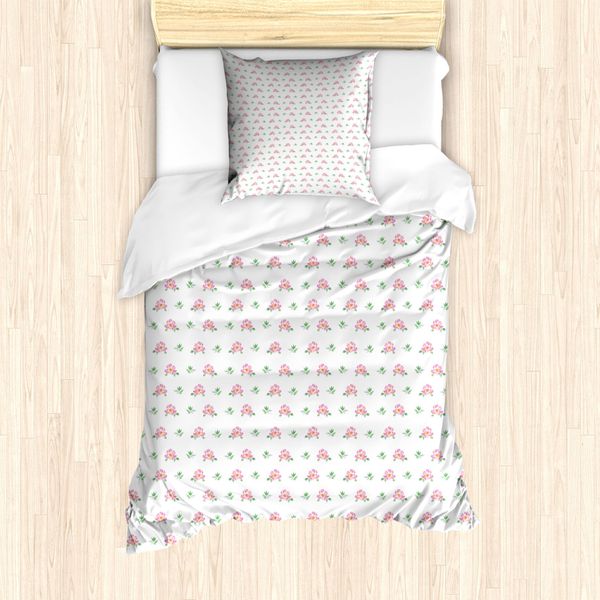 Abakuhaus Set Copripiumino Per Letto Singolo Con Motivo Floreale Acquerellato, Plumeria Pastello, Antiacaro E Anallergico, Con Federa, 135 Cm X 200 Cm - 80 X 80 Cm, Rosa Chiaro Verde Pallido-image