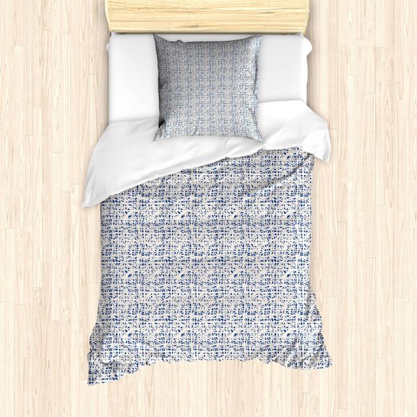 Abakuhaus Set Copripiumino Etnico Per Letti Singoli, Motivo Hippie Acquerellato, Antiacaro E Anallergico, Con Federa, 135 Cm X 200 Cm - 80 X 80 Cm, Blu Navy E Beige-image