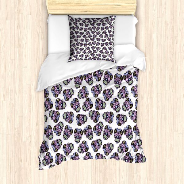 Abakuhaus Set Copripiumino Per Letto Singolo ZuckerschäDel, Teschi Calavera, Antiacaro, Adatto A Chi Soffre Di Allergie, Con Federa, 135 Cm X 200 Cm - 80 X 80 Cm, Blu Pallido Viola-image