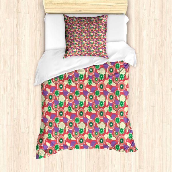 Abakuhaus Set Copripiumino Psichedelico Per Letti Singoli, Limoni Colorati, Antiacaro, Adatto A Chi Soffre Di Allergie, Con Federa, 135 Cm X 200 Cm - 80 X 80 Cm, Multicolore-image