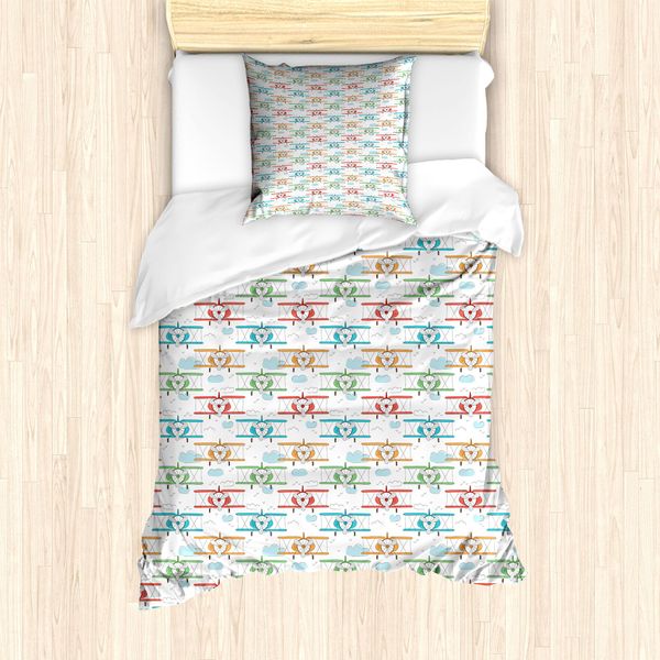 Set Copripiumino Abakuhaus Per Letti Singoli, Biplani Colorati Childish, Antiacaro, Adatto A Chi Soffre Di Allergie, Con Federa, 135 Cm X 200 Cm - 80 X 80 Cm, Multicolore-image