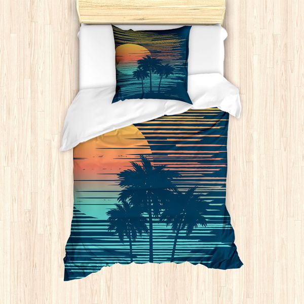 Abakuhaus Set Copripiumino Per Letto Singolo Insel-Party, Evening Sun Sea Sky, Antiacaro, Adatto A Chi Soffre Di Allergie, Con Federa, 135 Cm X 200 Cm - 80 X 80 Cm, Blu Petrolio Arancione-image