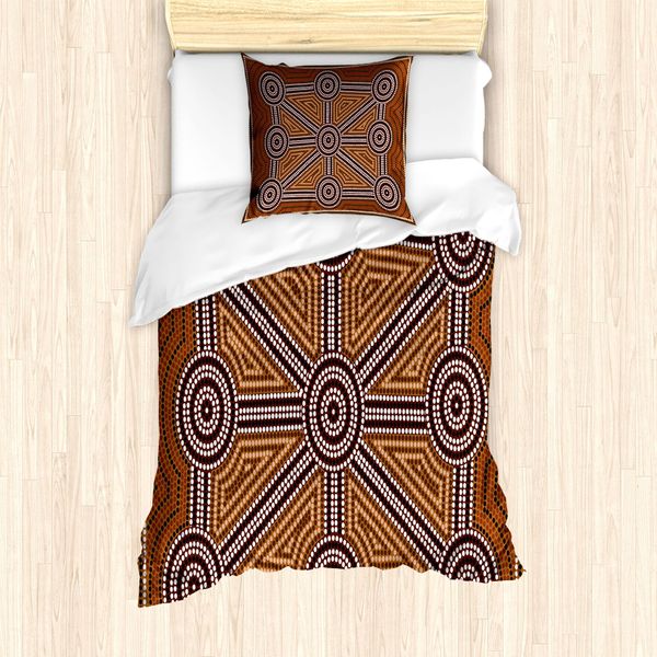Abakuhaus Set Copripiumino Tribale Per Letti Singoli, Motivi Aborigeni, Antiacaro, Adatto A Chi Soffre Di Allergie, Con Federa, 135 Cm X 200 Cm - 80 X 80 Cm, Multicolore-image