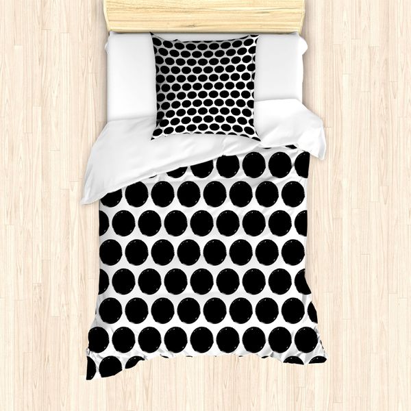 Set Copripiumino Abakuhaus Dots Per Letti Singoli, Forme Rotonde Grunge, Antiacaro, Adatto A Chi Soffre Di Allergie, Con Federa, 135 Cm X 200 Cm - 80 X 80 Cm, Bianco E Nero-image