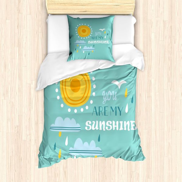 Abakuhaus Set Copripiumino Per Letti Singoli, Slogan Sugli Elementi Atmosferici, Antiacaro, Adatto A Chi Soffre Di Allergie, Con Federa, 135 Cm X 200 Cm - 80 X 80 Cm, Azzurro Pallido-image