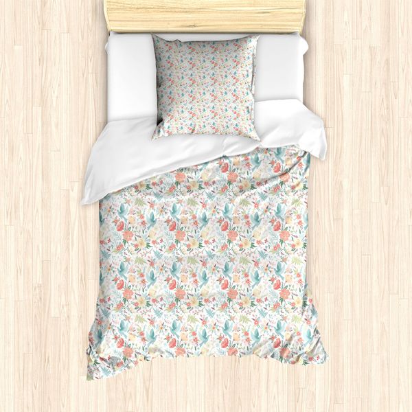 Abakuhaus Set Copripiumino Per Letto Singolo, Piccioni Con Fiori, Antiacaro, Adatto A Chi Soffre Di Allergie, Con Federa, 135 Cm X 200 Cm - 80 X 80 Cm, Multicolore-image