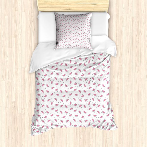 Abakuhaus Set Copripiumino Per Letto Singolo Con Motivo Anguria, Doodle Fette D'estate, Antiacaro, Adatto A Chi Soffre Di Allergie, Con Federa, 135 Cm X 200 Cm - 80 X 80 Cm, Multicolore-image