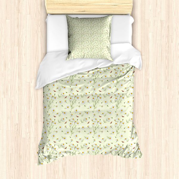 Abakuhaus Set Copripiumino Per Letto Singolo Con Motivo Margherite, Coccinelle Realistiche Da Giardino, Antiacaro E Anallergico, Con Federa, 135 Cm X 200 Cm - 80 X 80 Cm, Multicolore-image