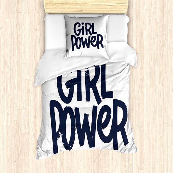 Abakuhaus Set Copripiumino Femminista Per Letti Singoli, Scritta Girl Power, Antiacaro, Adatto A Chi Soffre Di Allergie, Con Federa, 135 Cm X 200 Cm - 80 X 80 Cm, Bianco Blu Scuro-image