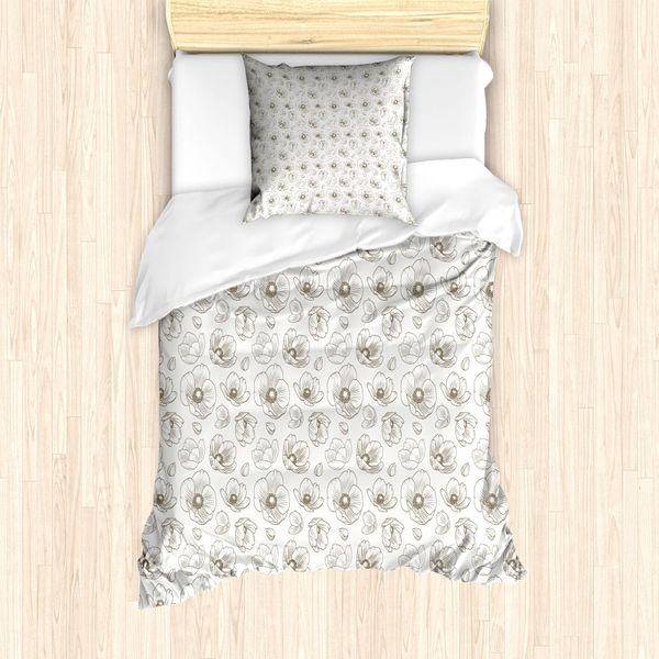 Abakuhaus Set Copripiumino Per Letto Singolo, Motivo Blossom, Antiacaro, Adatto A Chi Soffre Di Allergie, Con Federa, 135 Cm X 200 Cm - 80 X 80 Cm, Verde Scuro E Avorio-image