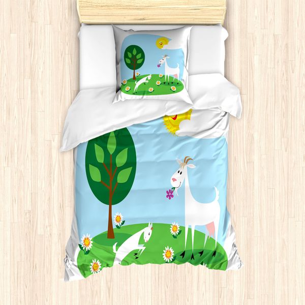 Abakuhaus Set Copripiumino Per Letto Singolo, Baby-Ziegen-Spielwiese, Antiacaro, Adatto A Chi Soffre Di Allergie, Con Federa, 135 Cm X 200 Cm - 80 X 80 Cm, Multicolore-image