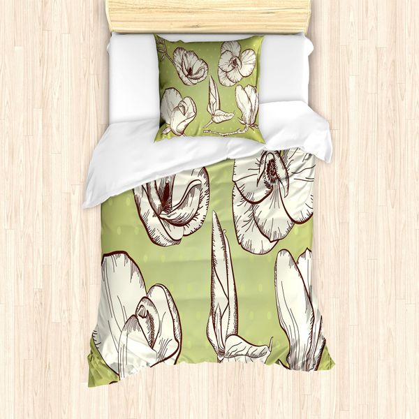 Abakuhaus Set Copripiumino Per Letto Singolo, Motivo A Pois, Antiacaro E Anallergico, Con Federa, 135 Cm X 200 Cm - 80 X 80 Cm, Verde Avocado E Tortora Scuro-image