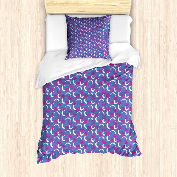 Abakuhaus Set Copripiumino Astratto Per Letti Singoli, Motivi Luminosi Ed Energici, Antiacaro, Adatto A Chi Soffre Di Allergie, Con Federa, 135 Cm X 200 Cm - 80 X 80 Cm, Viola Scuro Magenta-image