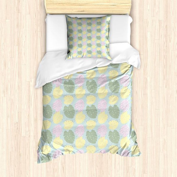 Abakuhaus Set Copripiumino Tropicale Per Letti Singoli, Silhouette Esotica Di Monstera, Antiacaro, Adatto A Chi Soffre Di Allergie, Con Federa, 135 Cm X 200 Cm - 80 X 80 Cm, Multicolore-image
