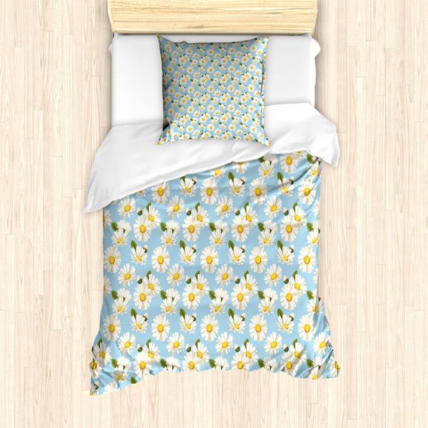 Abakuhaus Set Copripiumino Margherita Per Letti Singoli, Spring Season Fiori Selvatici, Antiacaro, Adatto A Chi Soffre Di Allergie, Con Federa, 135 Cm X 200 Cm - 80 X 80 Cm, Multicolore-image
