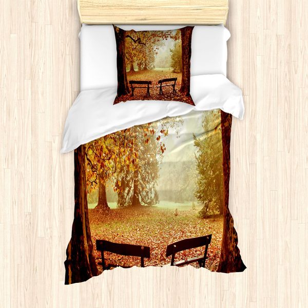 Set Copripiumino Abakuhaus Per Letti Singoli, Alberi E Panchine Spettacolari, Antiacaro, Adatto A Chi Soffre Di Allergie, Con Federa, 135 Cm X 200 Cm - 80 X 80 Cm, Multicolore-image