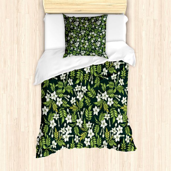 Abakuhaus Set Copripiumino Per Letto Singolo, Awakening Bocciolo Di Fiore, Antiacaro Adatto A Chi Soffre Di Allergie Con Federa, 135 Cm X 200 Cm - 80 X 80 Cm, Verde Mela Bianco Sporco-image