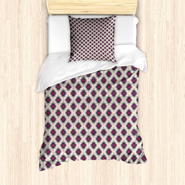 Abakuhaus Set Copripiumino Tribale Per Letti Singoli, Motivi Etnici Decorativi, Antiacaro, Adatto A Chi Soffre Di Allergie, Con Federa, 135 Cm X 200 Cm - 80 X 80 Cm, Guscio D'uovo E Multicolore-image