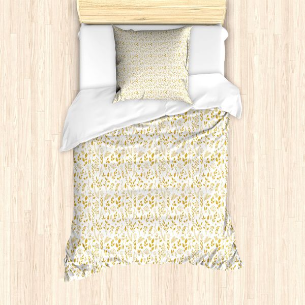 Set Copripiumino Abakuhaus Per Letti Singoli, Spring Season Monochrome, Antiacaro, Adatto A Chi Soffre Di Allergie, Con Federa, 135 Cm X 200 Cm - 80 X 80 Cm, Terra Giallo Bianco-image