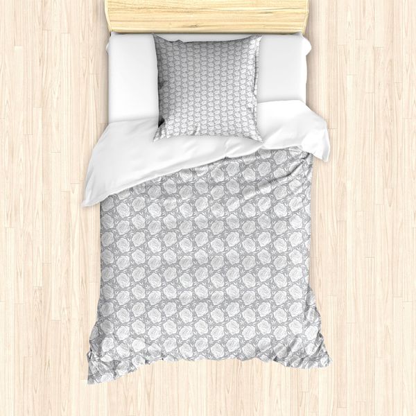 Abakuhaus Set Copripiumino Per Letto Singolo, Rosa Sfumato, Antiacaro, Adatto A Chi Soffre Di Allergie, Con Federa, 135 Cm X 200 Cm - 80 X 80 Cm, Grigio Chiaro Bianco-image