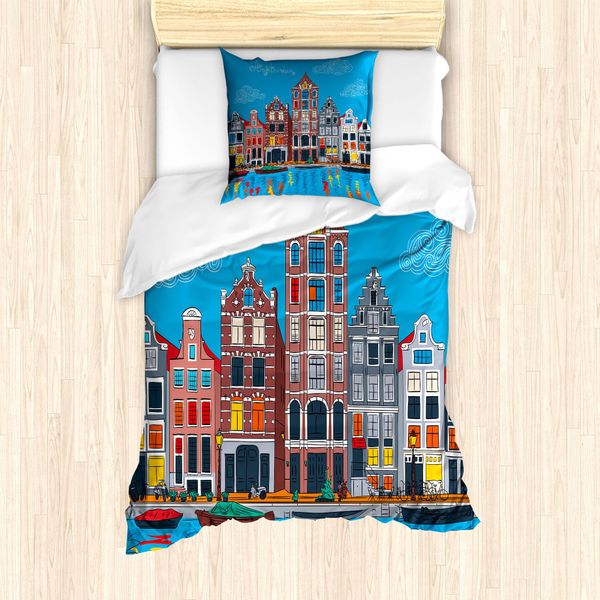 Abakuhaus Amsterdam Set Copripiumino Per Letti Singoli, Famoso Canal, Antiacaro, Adatto A Chi Soffre Di Allergie, Con Federa, 135 Cm X 200 Cm - 80 X 80 Cm, Multicolore-image