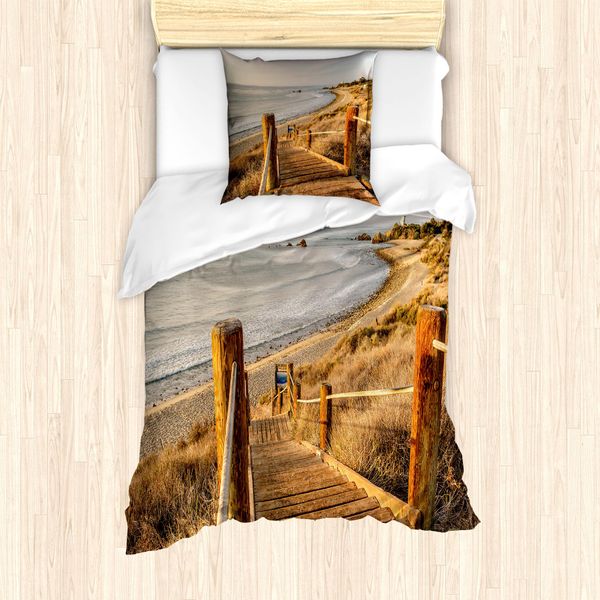Set Copripiumino Abakuhaus Strand Pathway Per Letti Singoli, Costa Pacifica Degli Stati Uniti, Antiacaro, Adatto A Chi Soffre Di Allergie, Con Federa, 135 Cm X 200 Cm - 80 X 80 Cm, Multicolore-image